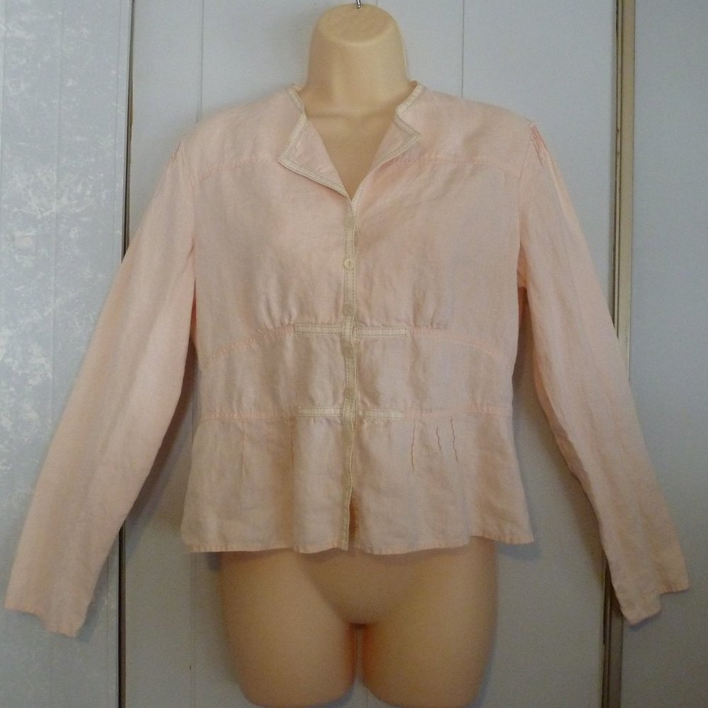 Pink J. Jill Long Sleeve Linen Top Size 6